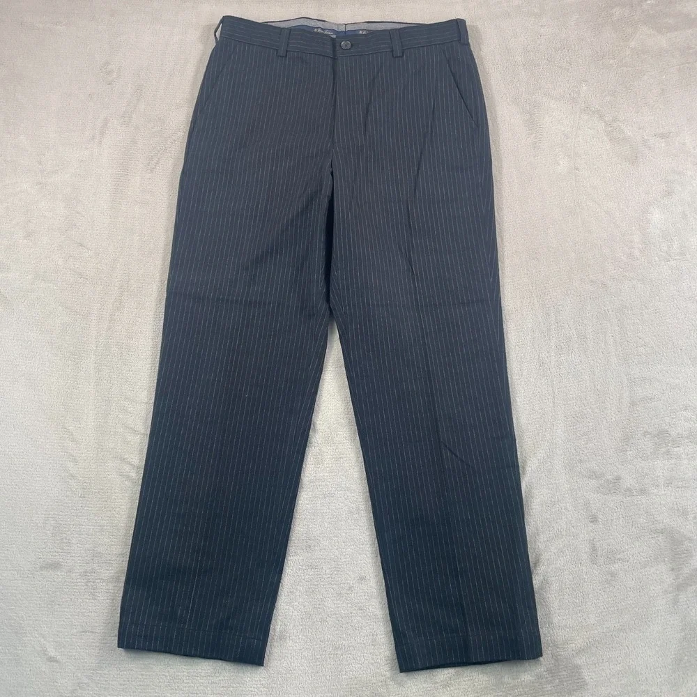 Brooks Brothers Clark Trouser Pants Men 34x30‎ Black Pinstripe Wool Blend NWOT